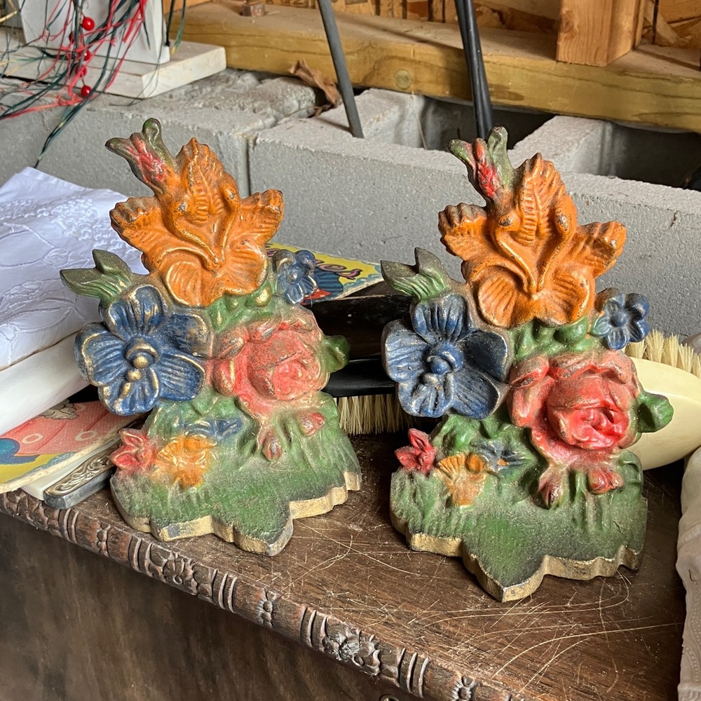 Vintage Floral cast iron Bookends